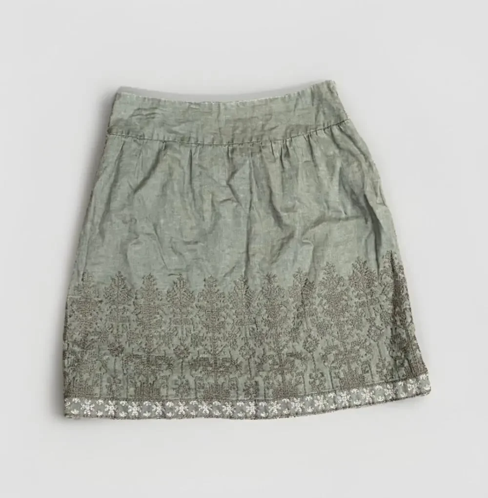 J.Jill Sage Green Embroidered Linen A-Line Skirt - Women's Size 6
